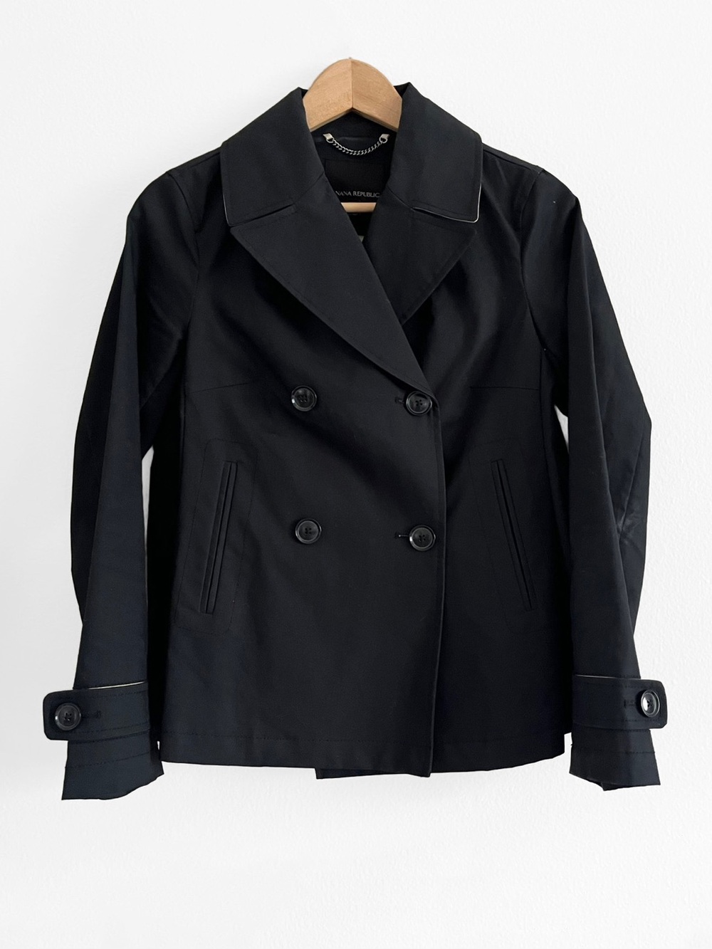 Banana Republic Black Double-Breasted Peacoat / Trench with Notched Collar XSP